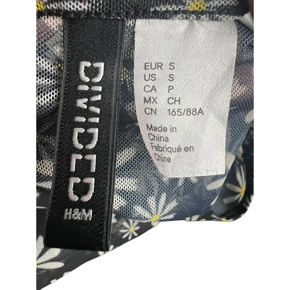 H&M Divided Mesh Crop T-Shirt Teens Small Black Daisy Floral Sheer Festival - Picture 5 of 7